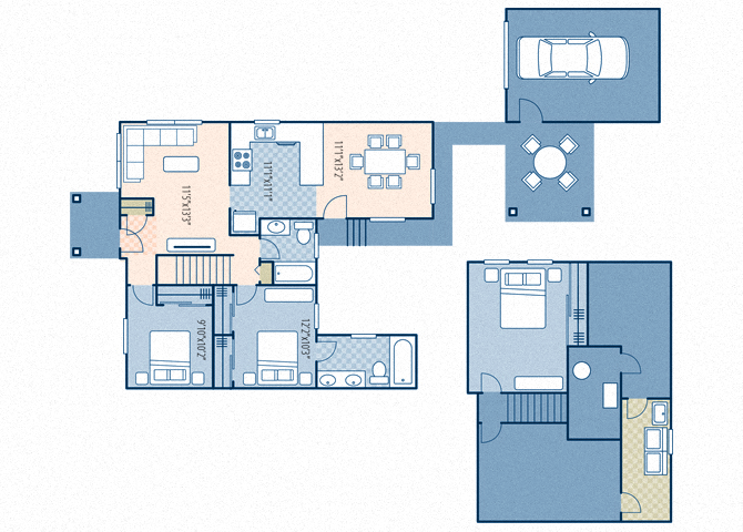 Floor plan for 3 beds, 2 baths, 1161 sqft